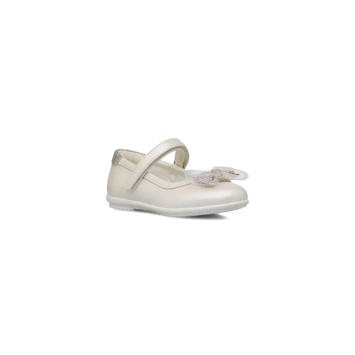 Ballerine bianche effetto iridescente da bambina con fiocco e strass Le scarpe di Alice