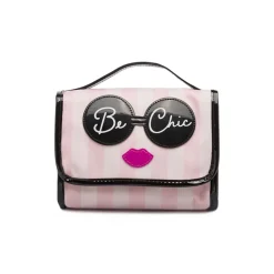 Beauty case da Donna Rosa a righe con grafica Be Chic Camomilla