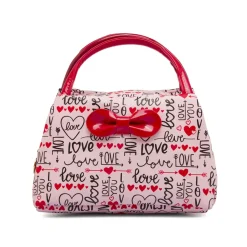 Beauty case Donna Rosa con stampa Love e maxi fiocco vernice Camomilla