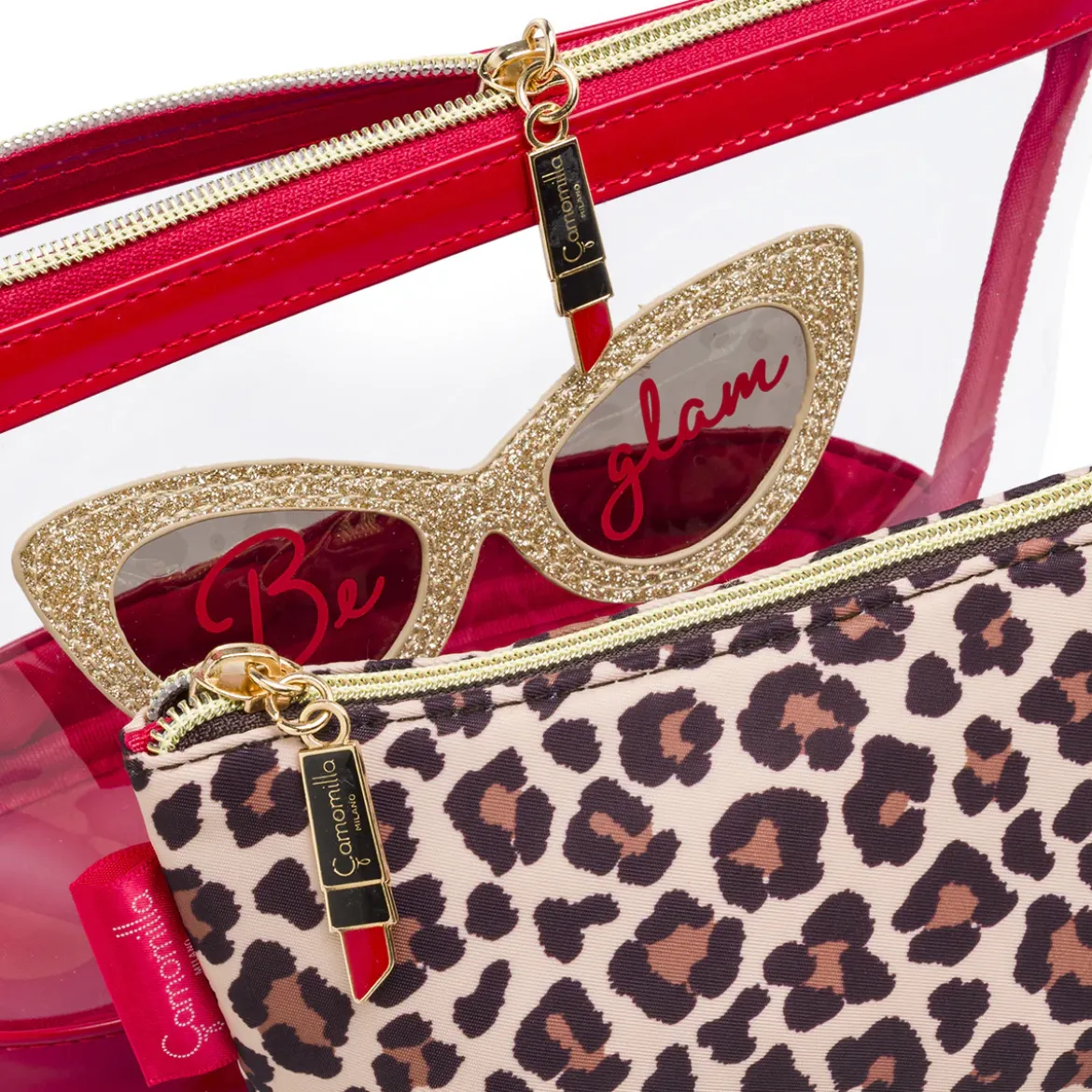 Beauty case Donna set 2 pezzi Maculato con dettagli glitter Camomilla