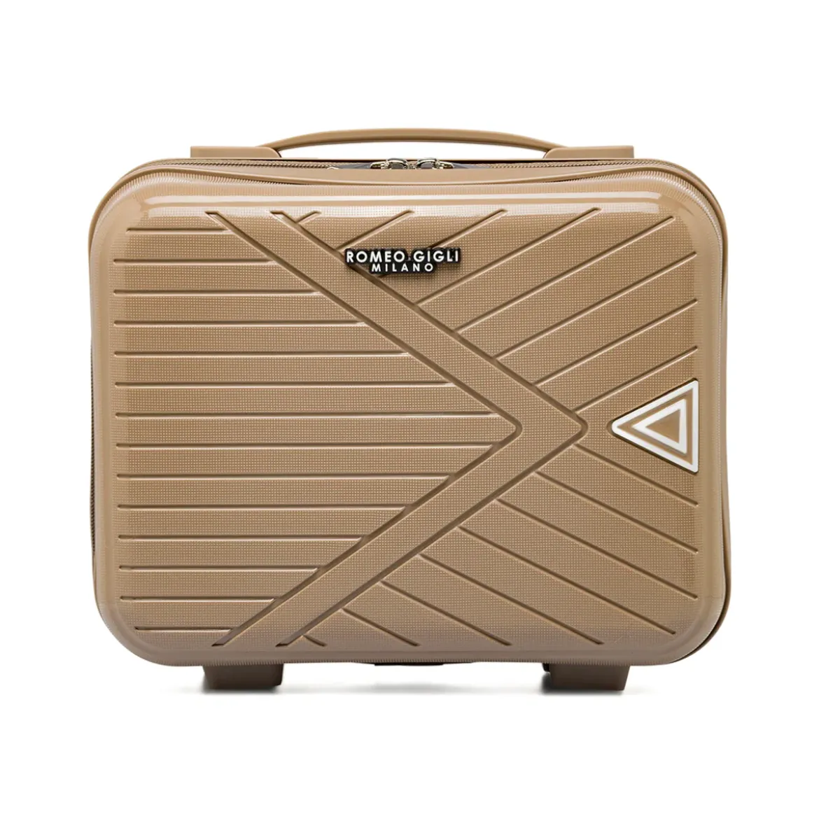 Beauty case rigido da viaggio beige con fascia Romeo Gigli Milano
