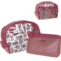 Beauty case rosa con stampa e pochette interna Camomilla Milano