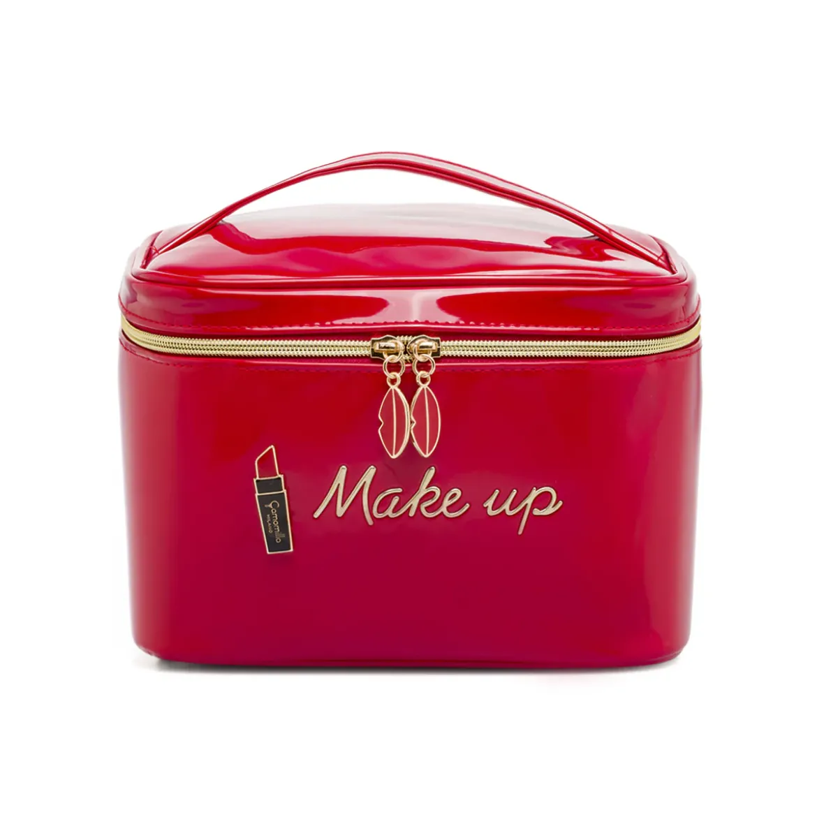Beauty case Rosso da Donna effetto vernice con manico Camomilla