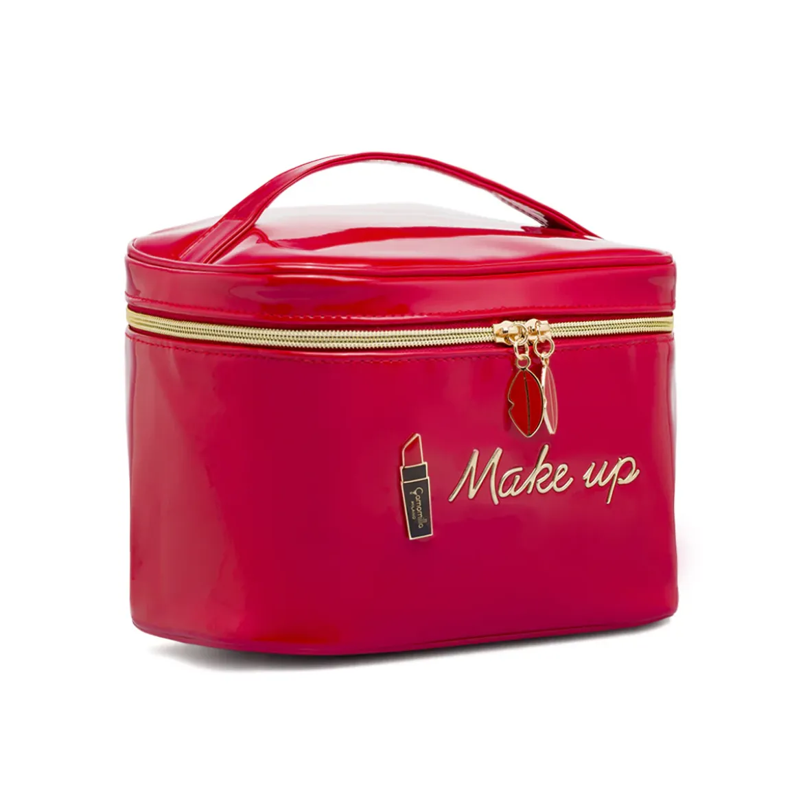 Beauty case Rosso da Donna effetto vernice con manico Camomilla