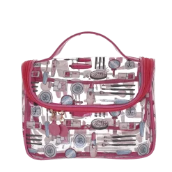 Beauty case trasparente con manico e stampe rosa Camomilla Milano