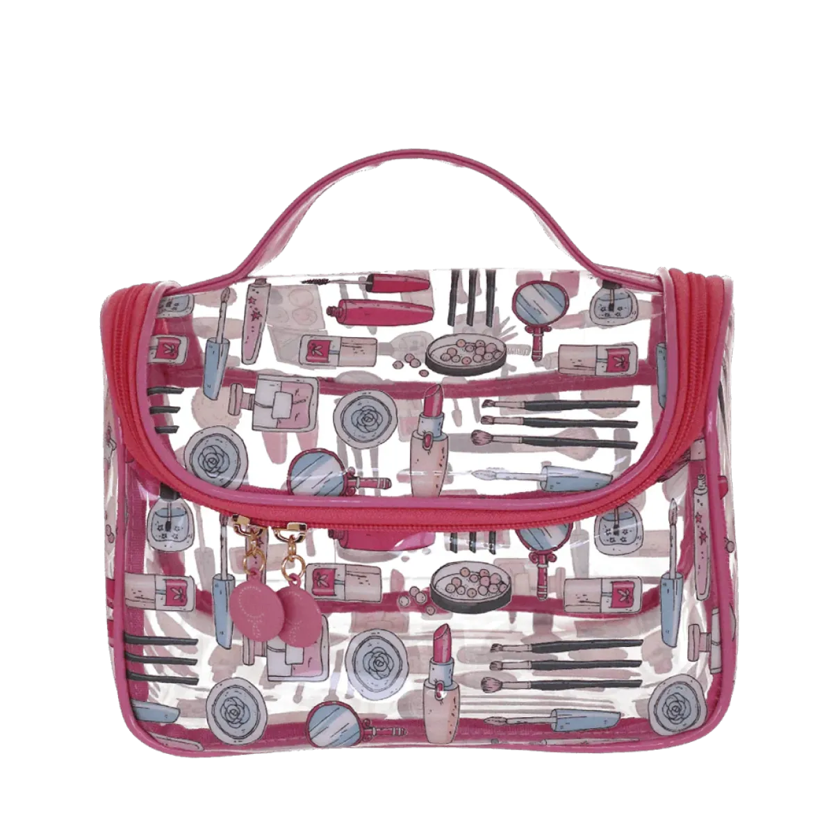 Beauty case trasparente con manico e stampe rosa Camomilla Milano