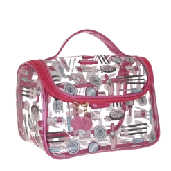 Beauty case trasparente con manico e stampe rosa Camomilla Milano
