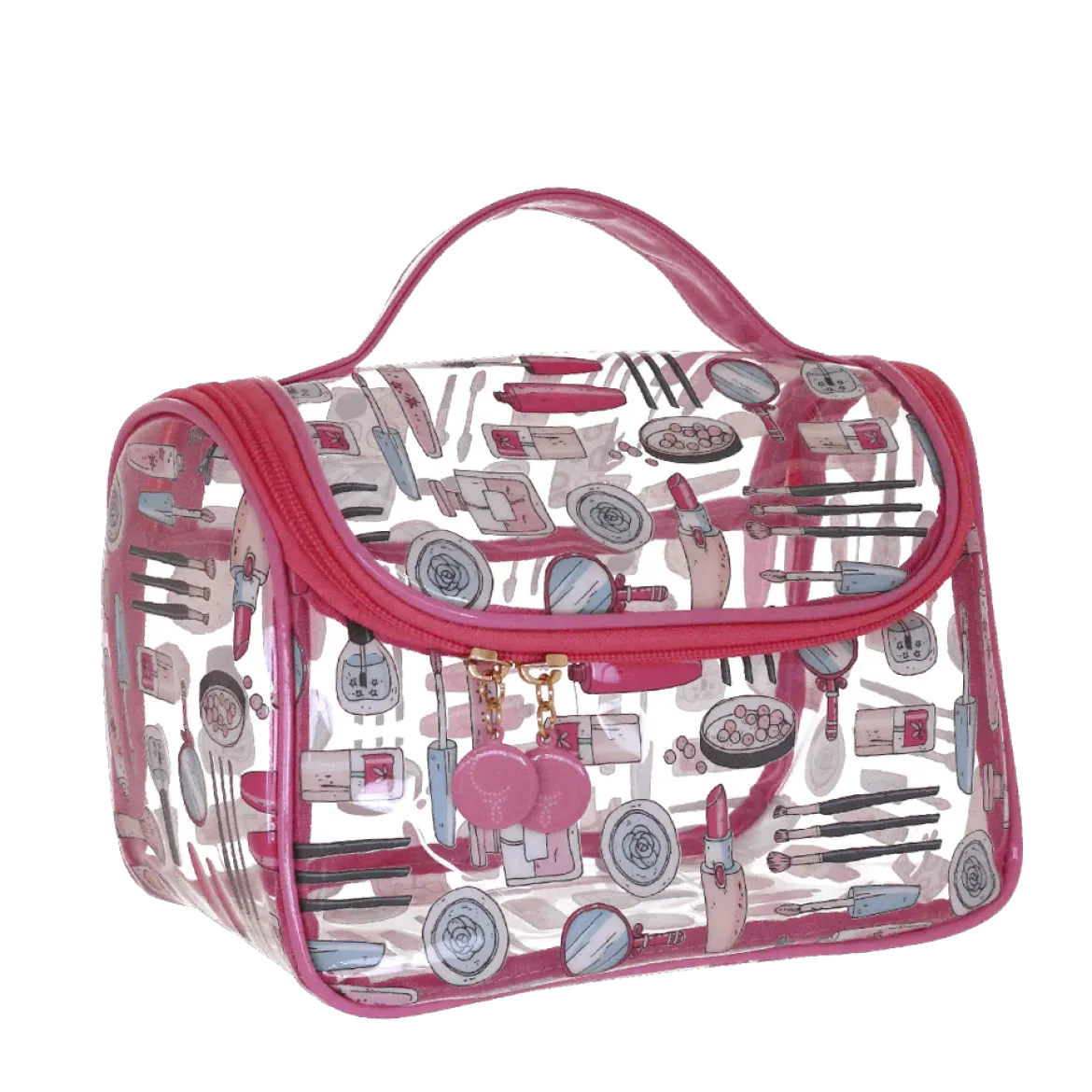 Beauty case trasparente con manico e stampe rosa Camomilla Milano