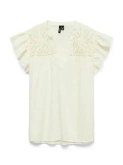 Blusa a maniche corte bianca da Donna con ricami sciangallo Vero Moda