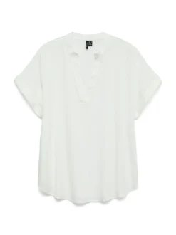 Blusa bianca da Donna a maniche corte colletto alla coreana Vero Moda