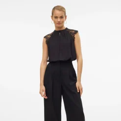 Blusa elegante nera Donna senza maniche con inserti in pizzo Vero Moda