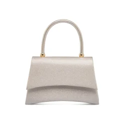 Borsa a mano argento glitter rigida con manico Lora Ferres