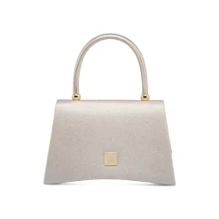 Borsa a mano argento glitter rigida con manico Lora Ferres