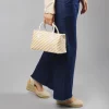 Borsa a mano da Donna bicolore bianco e beige a righe Lora Ferres