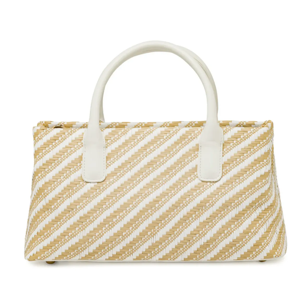 Borsa a mano da Donna bicolore bianco e beige a righe Lora Ferres