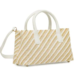 Borsa a mano da Donna bicolore bianco e beige a righe Lora Ferres