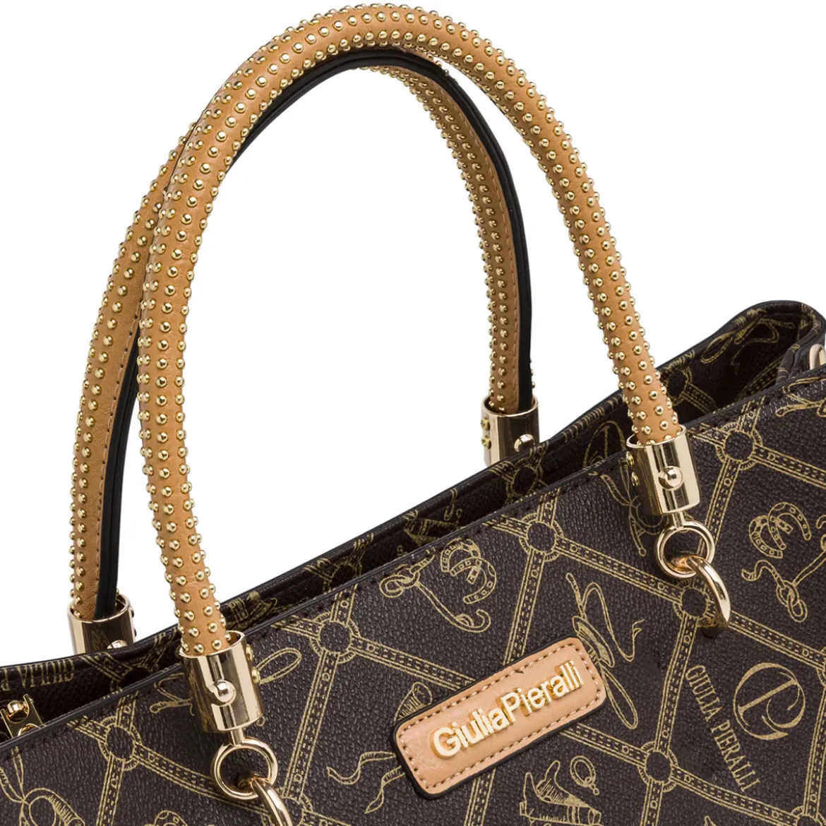 Borsa a mano da Donna marrone con manici borchiati Giulia Pieralli
