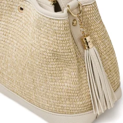 Borsa a mano da Donna nude effetto paglia con nappa Lora Ferres