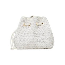 Borsa a secchiello bianca da Donna con ricamo macramé Lora Ferres
