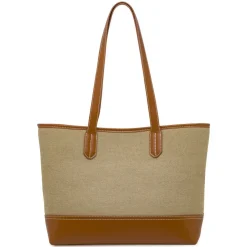 Borsa a spalla ampia da donna Lora Ferres beige e marrone in tessuto