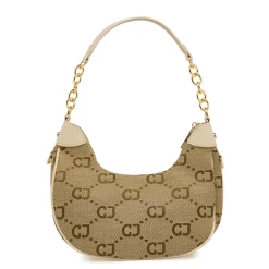 Borsa a spalla da Donna beige con stampa logo e catena Carrera Jeans