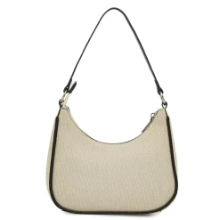 Borsa a spalla da donna Lora Ferres beige in tessuto con dettagli neri