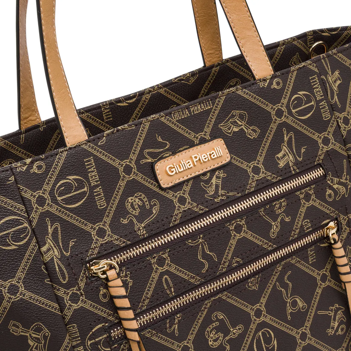 Borsa a spalla da Donna marrone con stampa logo Giulia Pieralli