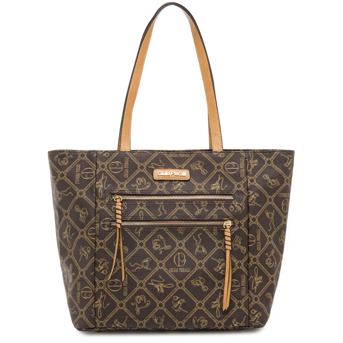 Borsa a spalla da Donna marrone con stampa logo Giulia Pieralli