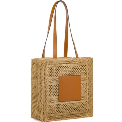 Borsa a spalla da Donna marrone effetto paglia con patch Swish Jeans