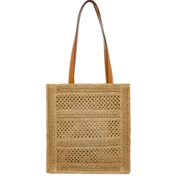 Borsa a spalla da Donna marrone effetto paglia con patch Swish Jeans