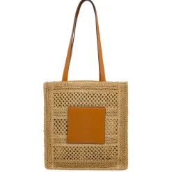 Borsa a spalla da Donna marrone effetto paglia con patch Swish Jeans