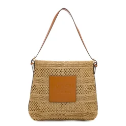 Borsa a spalla da Donna marrone effetto paglia con logo Swish Jeans