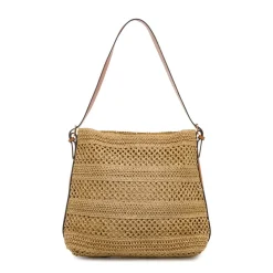Borsa a spalla da Donna marrone effetto paglia con logo Swish Jeans