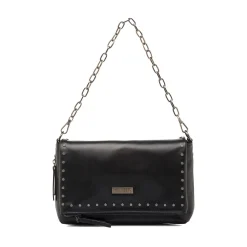 Borsa a Spalla da Donna Nera con Borchie e Catena Lora Ferres