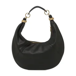 Borsa a spalla da donna nera Lora Ferres con zip e anelli dorati