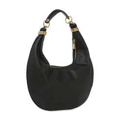 Borsa a spalla da donna nera Lora Ferres con zip e anelli dorati