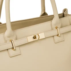 Borsa da donna beige con dettagli dorati e tracolla Lora Ferres