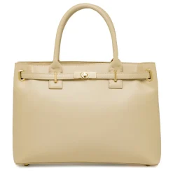 Borsa da donna beige con dettagli dorati e tracolla Lora Ferres