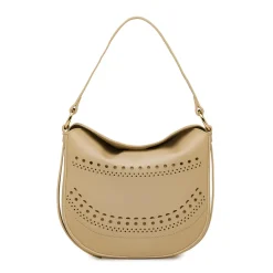Borsa da donna beige con motivo traforato e tracolla Lora Ferres