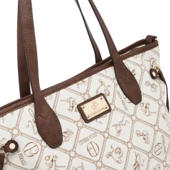 Borsa da Donna beige con stampa logata e tracolla Giulia Pieralli