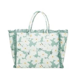 Borsa da mare azzurra da Donna con frange e stampa floreale Naj Oleari
