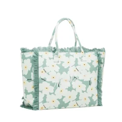 Borsa da mare azzurra da Donna con frange e stampa floreale Naj Oleari