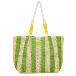 Borsa Mare a Righe in Paglia con Manici in Corda e Catena Colorata Camomilla Milano