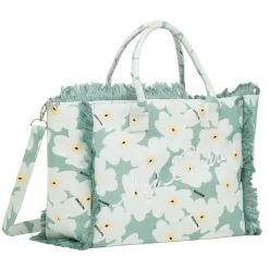 Borsa mare azzurra da Donna in tessuto a fiori con frange Naj Oleari