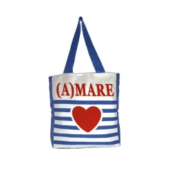 Borsa mare blu e bianca da Donna con stampa cuore Camomilla Milano