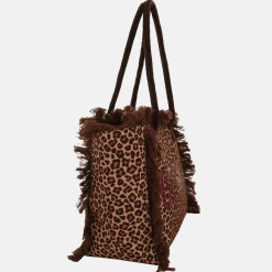 Borsa mare da Donna marrone animalier con frange Camomilla Milano