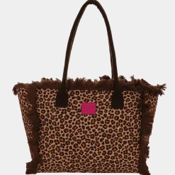 Borsa mare da Donna marrone animalier con frange Camomilla Milano