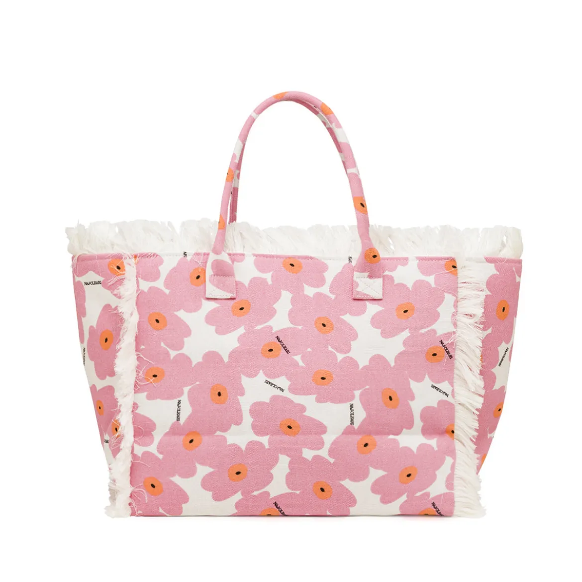 Borsa mare rosa Donna in tela con frange e fantasia fiori Naj Oleari