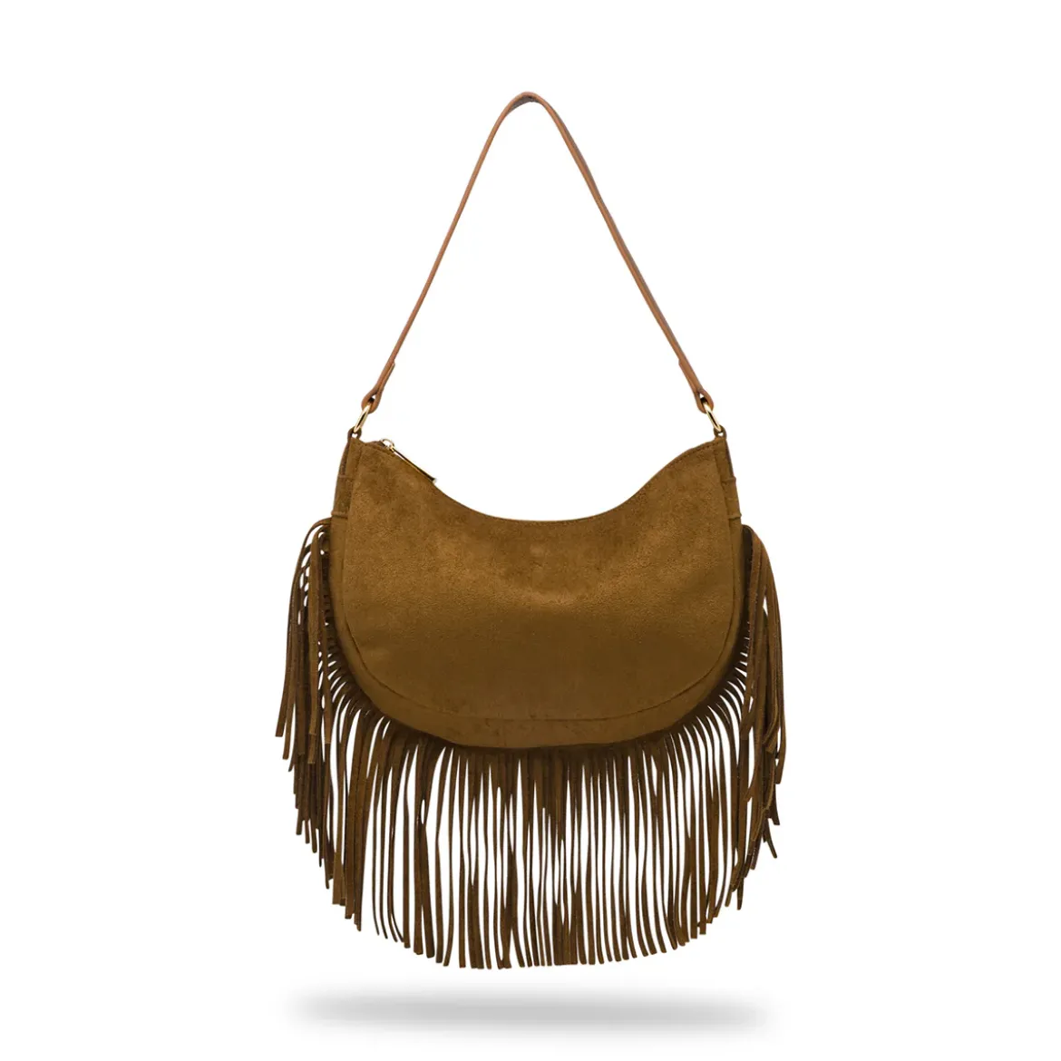 Borsa marrone effetto scamosciato da Donna con frange Lora Ferres