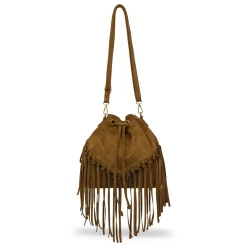 Borsa marrone effetto scamosciato da Donna con frange Lora Ferres